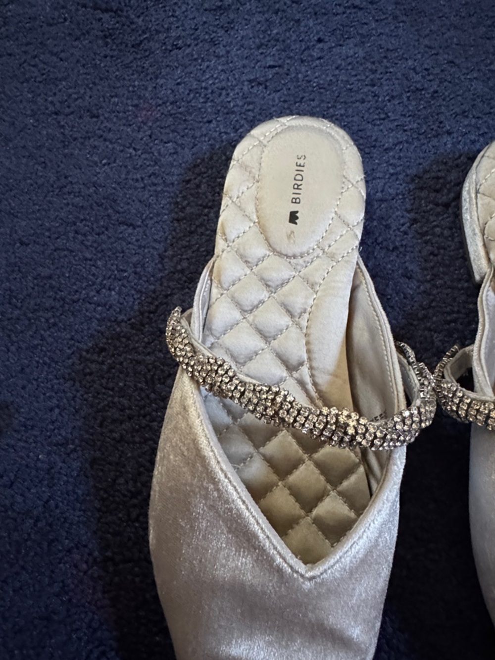 Birdies Silver Velvet Crystal-Trim Mule